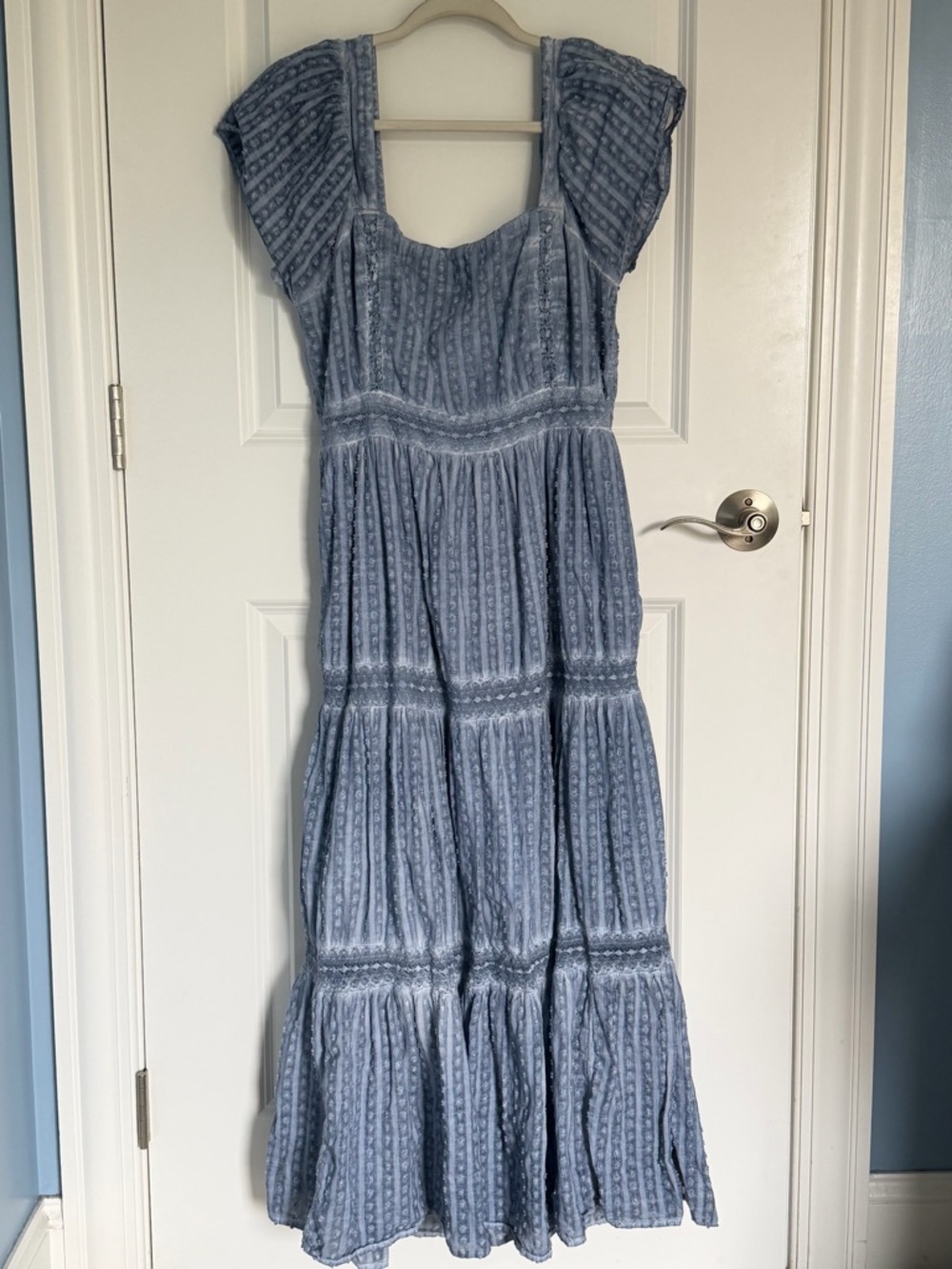 American Eagle Outfitters Light Blue Cotton Tiered Maxi Dress XL 54875 - Picture 2 of 16